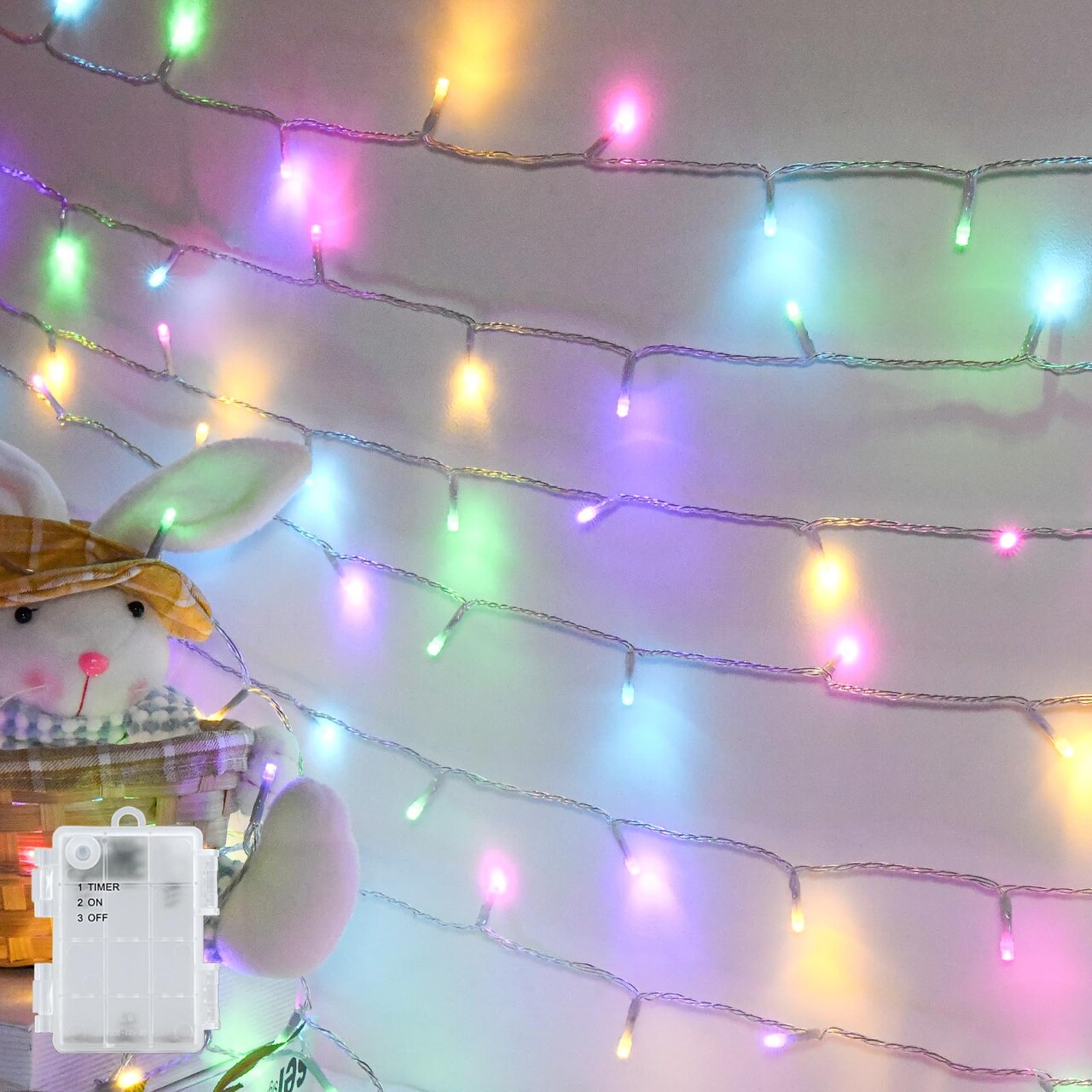 Easter String Lights Battery Operated,Pastel Easter Lights with Timer 9.8ft 30LED Transparent Wire Fairy Lights for Easter Decorations Garland Outdoor Indoor Party